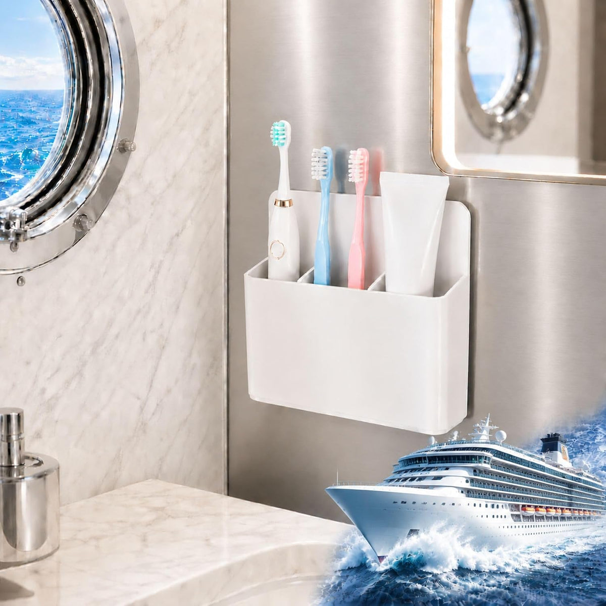 Magnetic Toothbrush Holder for Cruise Essentials 2026, Magnet Wall Mounted Organizer for Small Spaces Cruise Cabins Bathroom，Alaska/Caribbean Cruise Ship Travel Must Haves