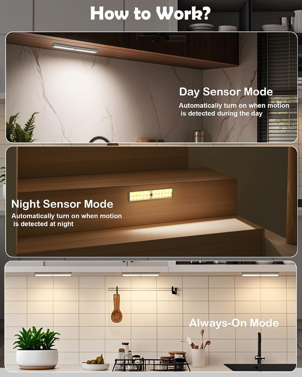 SZOKLED 58-LED Under Cabinet Lighting Wireless, RGB Motion Sensor Night Lights, Magnetic Under Cabinet Lights for Kitchen, Shelf, Stair, 15 Color (4 Pcs)