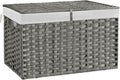 180L Wicker Storage Basket with Lid, Handwoven Rattan Large Shelf Basket with Removable Liner, 47.6 Gallon Wicker Basket for Blanket, Storage Trunk with Handle for Closet, Bedroom, Livingroom, Grey