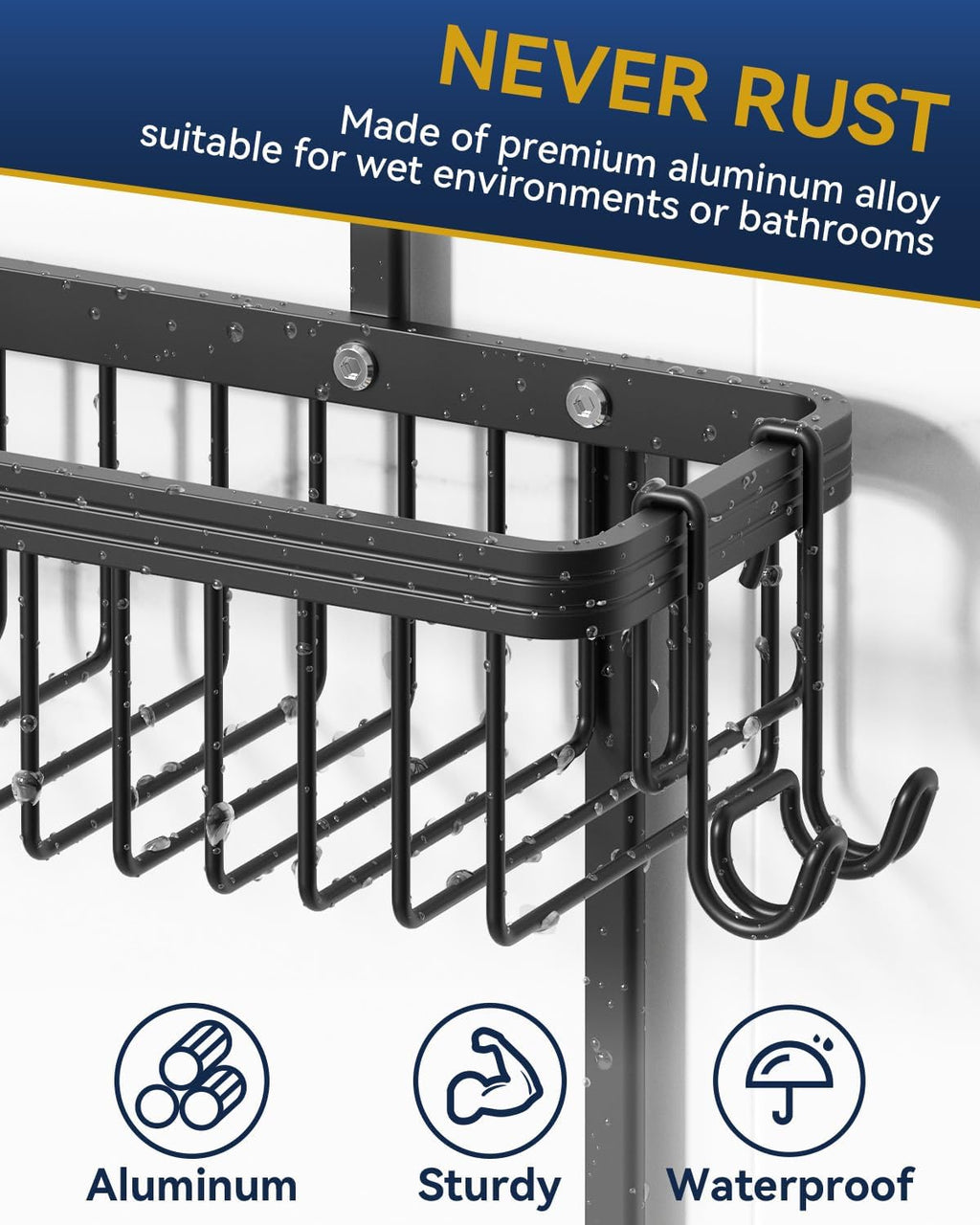 YASONIC Never Rust Shower Caddy Hanging, Aluminum Shower Racks for Inside Shower, 2-Tier Shower Organizer Hanging Over Shower Head with Hooks and Soap Holder, Black