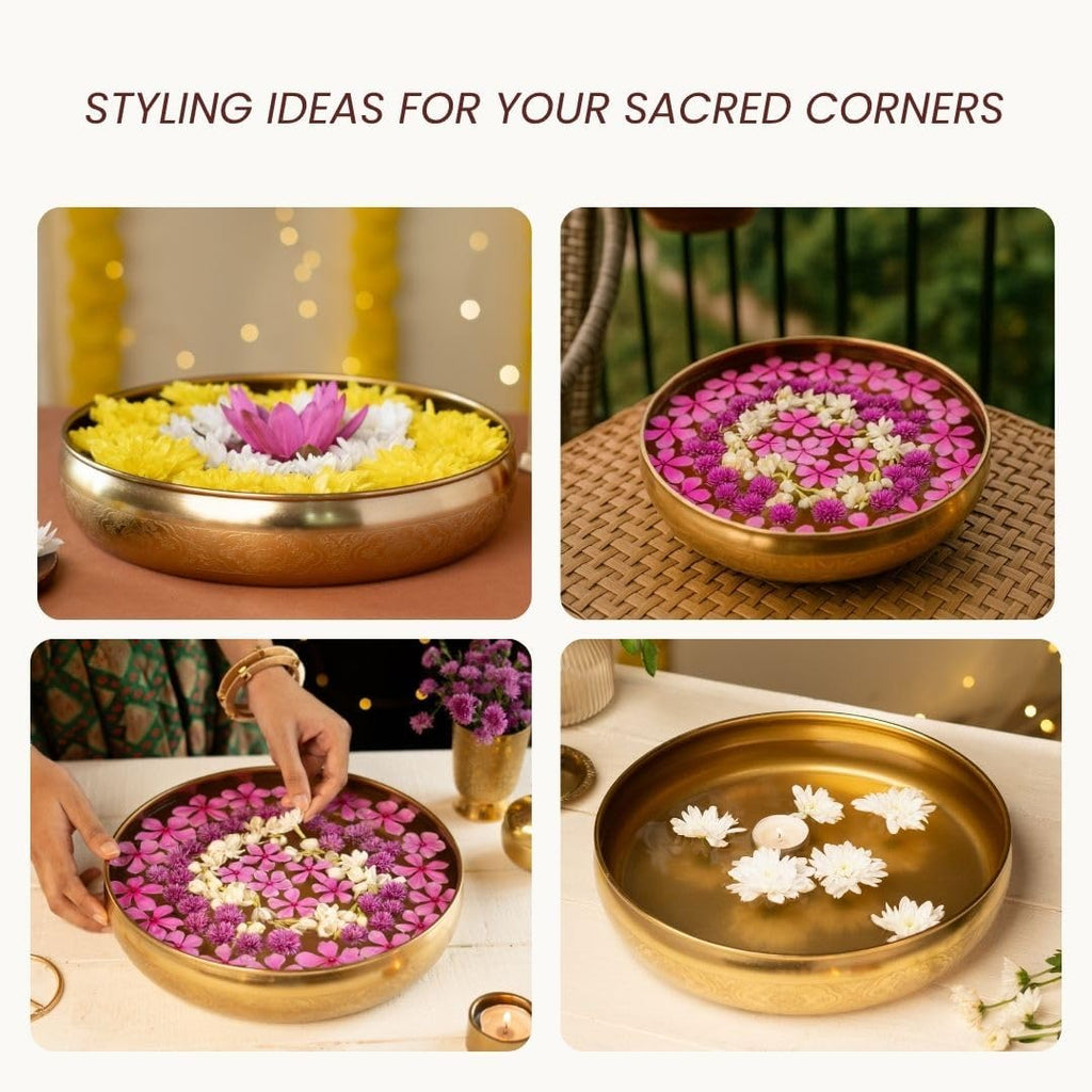 RITUALISTIC Maitri Brass Urli Bowl | Urli for Flower Decorations | Bras Urli Bowl for Home Decoration | Kitchen Décor | Bowl for Decoration | Perfect Return Gift for House Warming Ceremony | 10.5inch