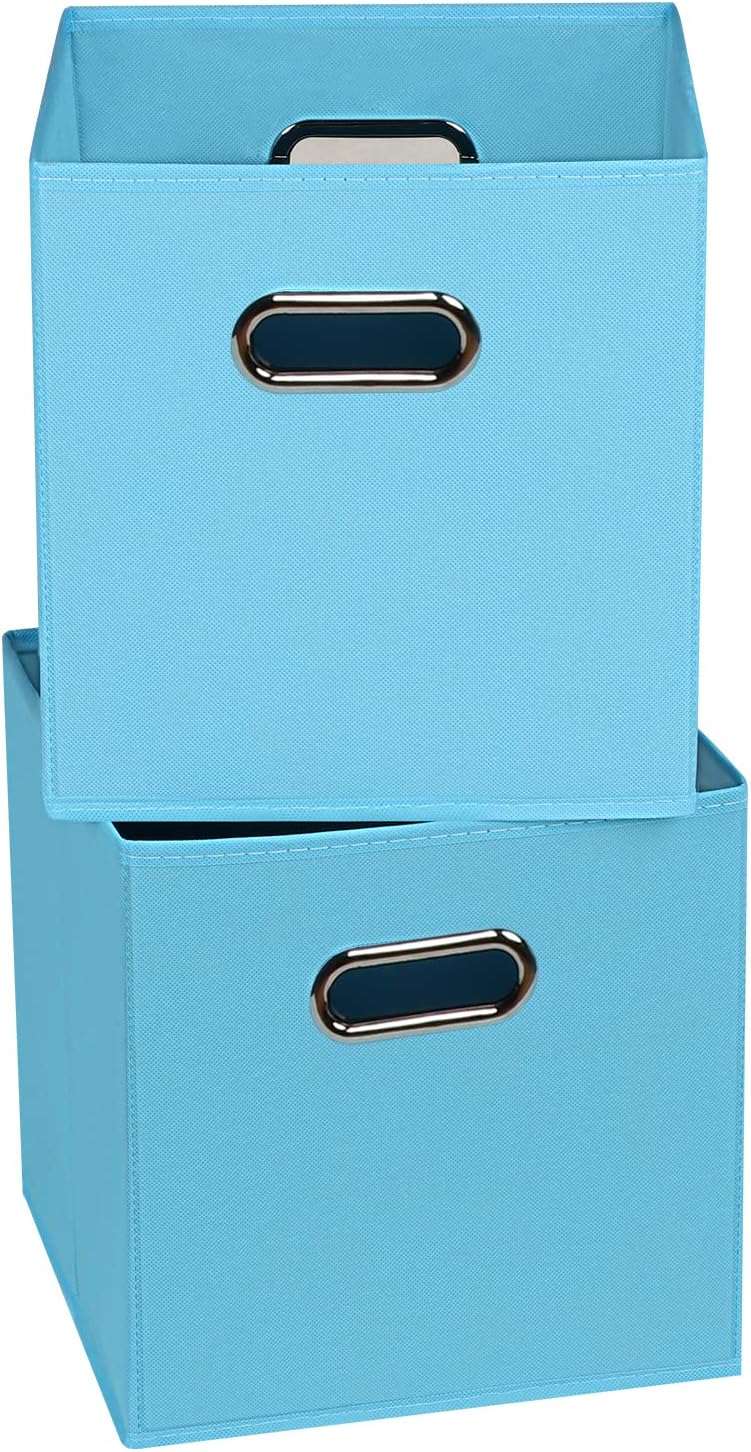 Fabric Storage Bins Cubes, Foldable Storage Cubes Bins Organizer Baskets with Dual Handles for Home Container Set of 2,(Blue)