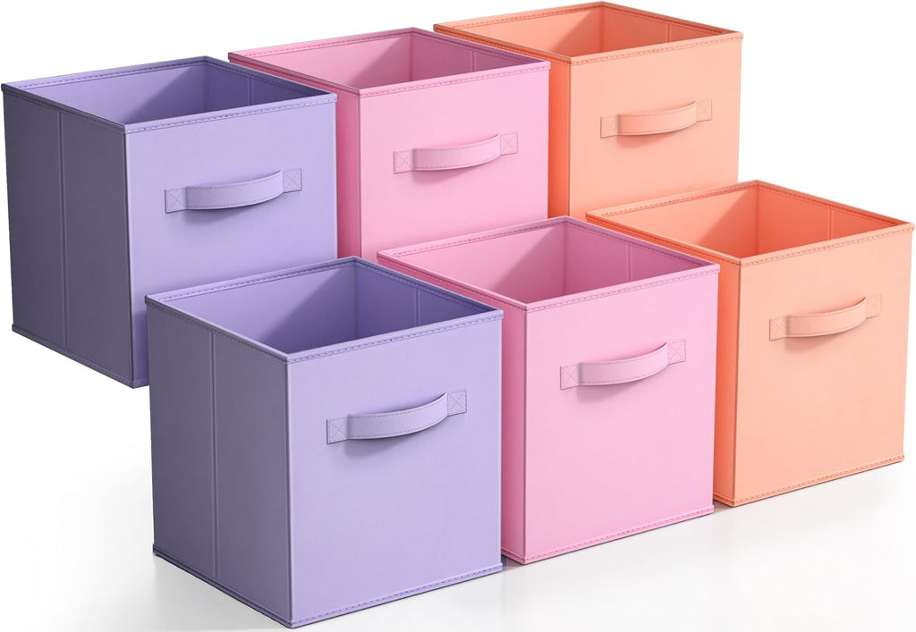 Sorbus 6-Pack Fabric Storage Cubes (11 Inch, Pastel Pink Orange Purple)