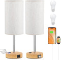 Touch Bedside Table Lamps Set of 2 - Bedroom Lamp with USB A+C, AC Outlet