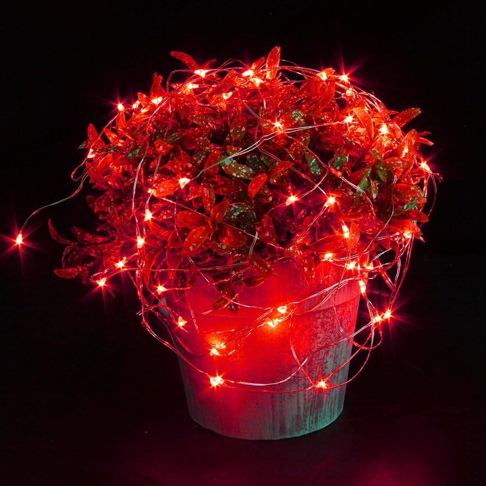CYLAPEX 6 Pack Fairy Lights Battery Operated 7ft 20 LED Mini String Lights Silver Wire Firefly Starry Moon Twinkle Lights for Wedding Mason Jars Party Christmas Centerpiece Table Decorations, Red