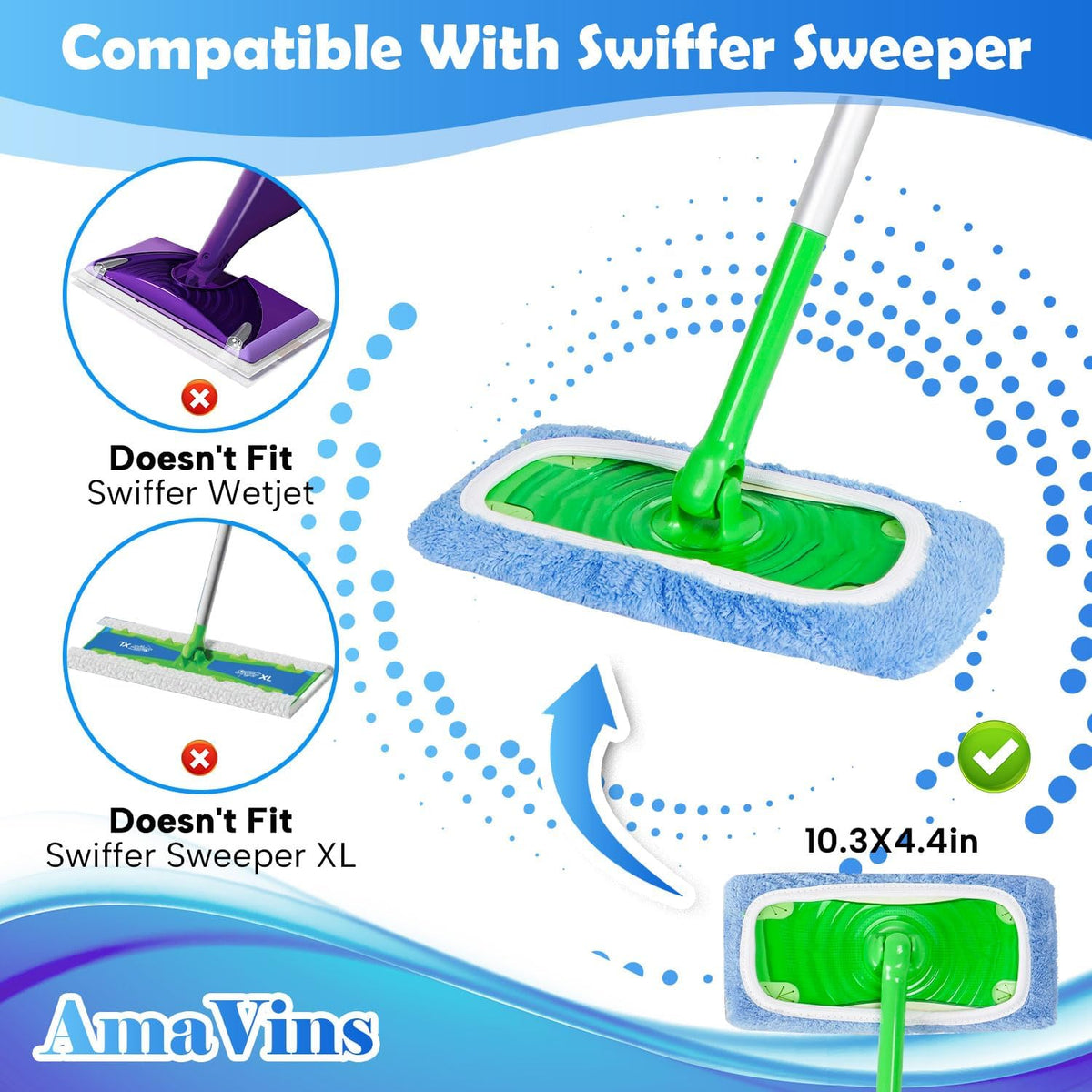 AmaVins 8 Pack Reusable Microfiber Mop Pads Compatible with Swiffer Sweeper Mop, Dry Sweeping Cloths & Wet Mopping Cloths, Washable Mop Pads for Surface/Hardwood Floor Cleaning (Mop is Not Included)