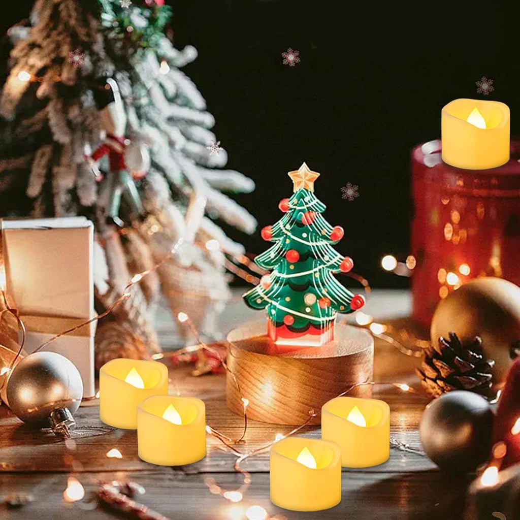 12 Pack 1.5" x 1.2" Flameless Tea Lights Candles Battery Operated, Flickering LED Votive Outdoor Electric Flicker Fake Tealight Candles Bulk for Halloween Wedding Christmas Party Decorations