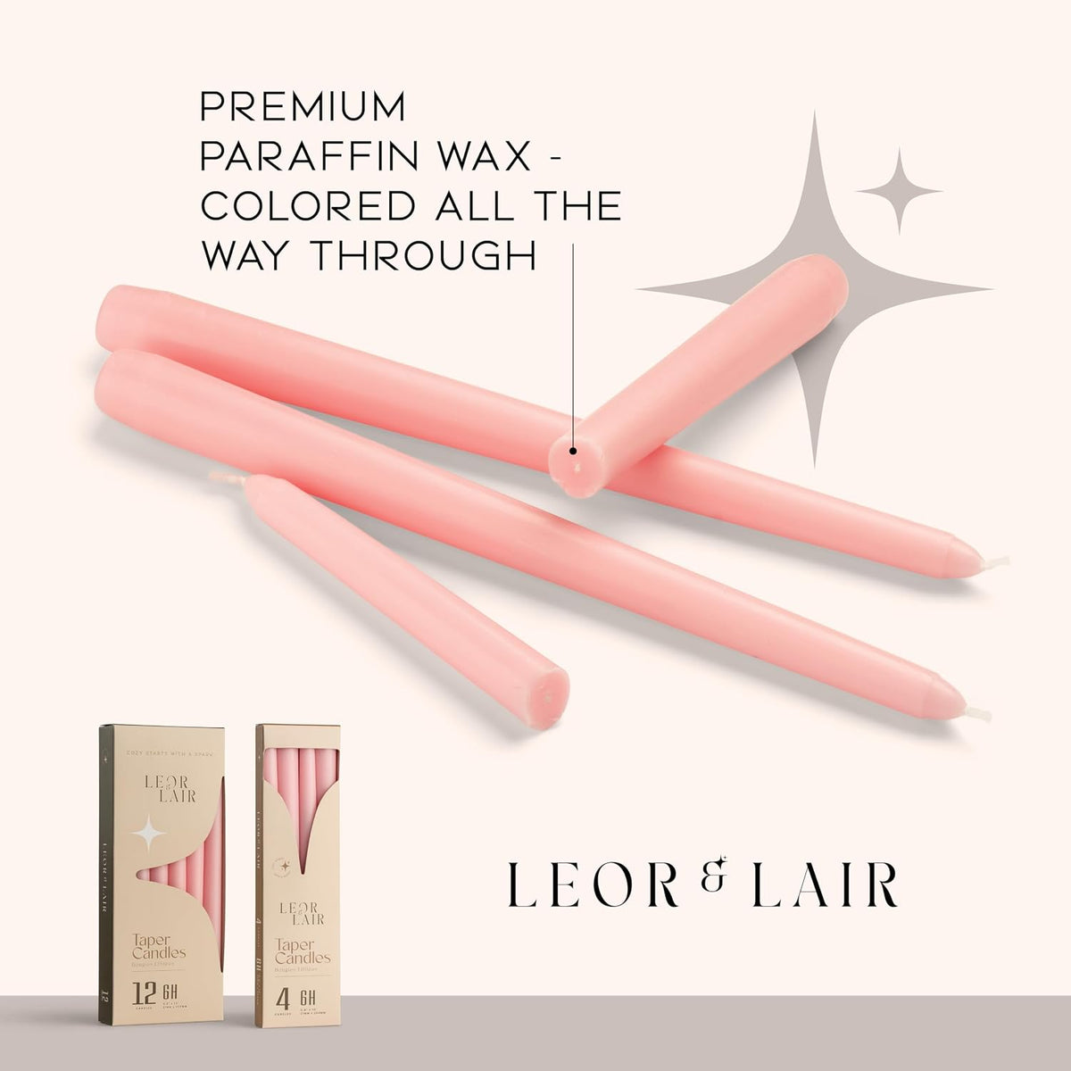 Leor & Lair Light Pink Taper Candles, 12 Pack, 10 Inch, Unscented