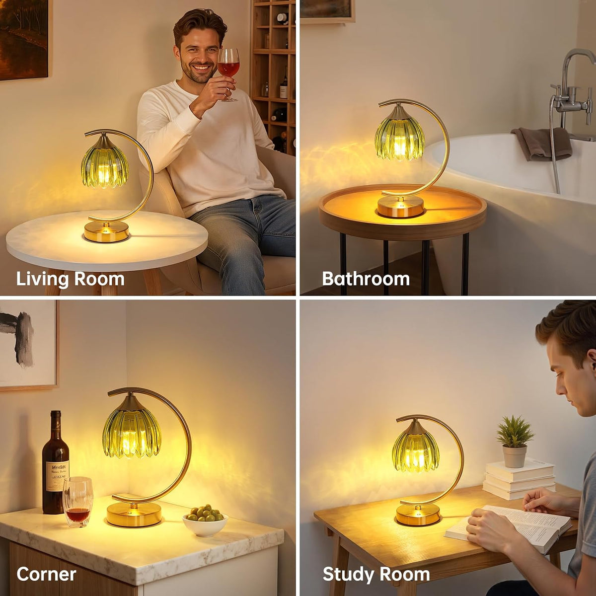 Shenmoyl Tulip Table Lamp, 5200mAh Cordless Touch Control Table Lamp with 3 Color Temps & Stepless Dimming, Rechargeable Battery Table Lamp for Living Room, Bedroom, Office, Shelf (Green Tulip)