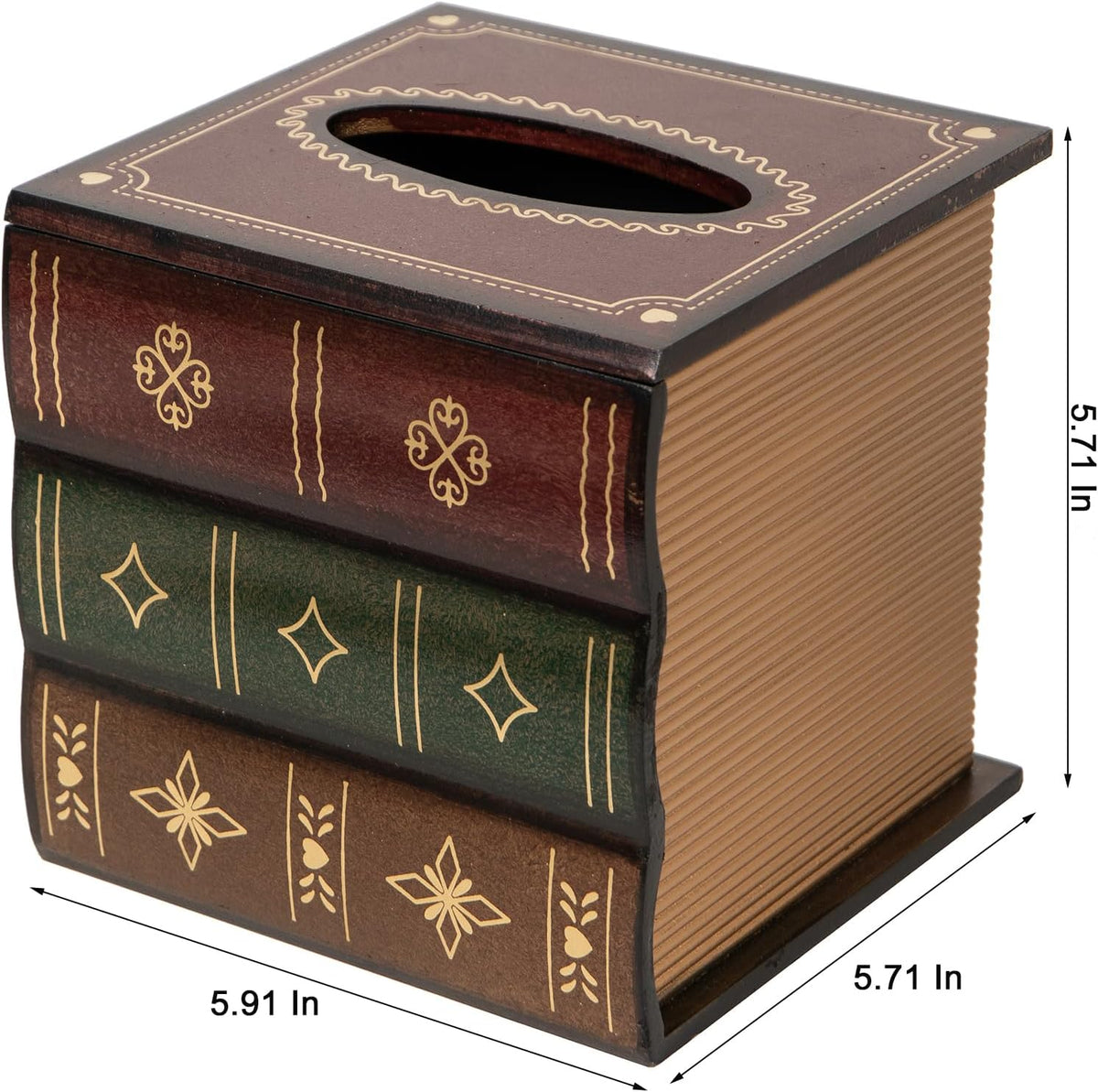Classical Retro Square Wooden Antique Book Tissue Box Cover Home Decor