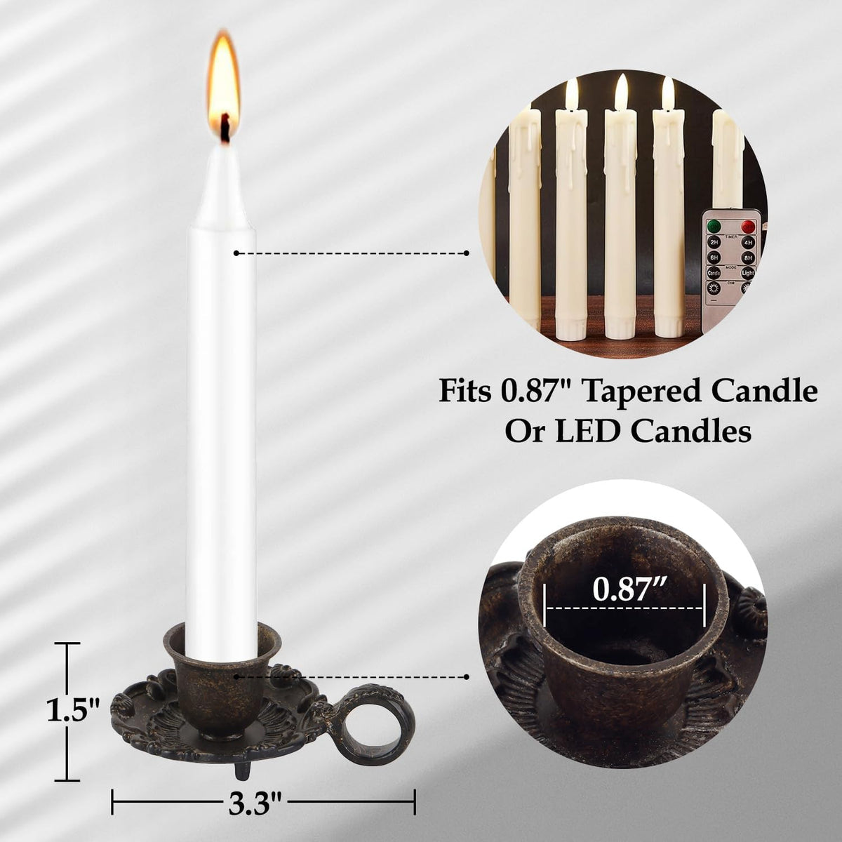 NIKKY HOME Vintage Small Brown Taper Candle Holders Set of 2, Handle Design