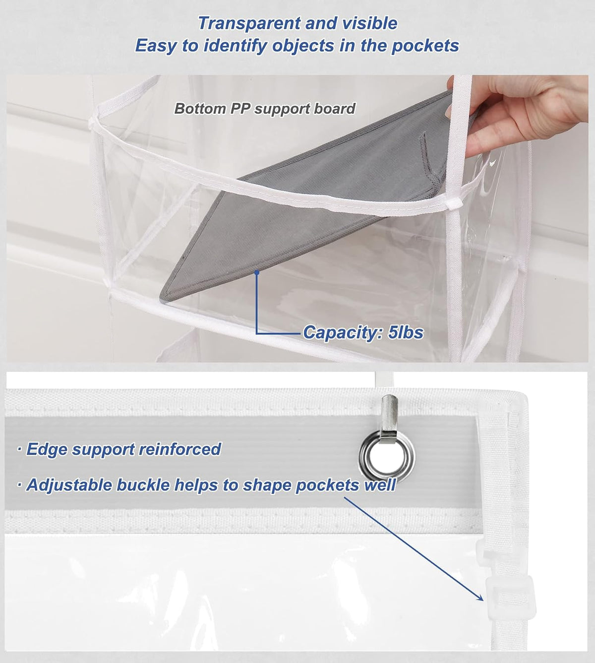 Fixwal 5-Shelf Over The Door Hanging Pantry Organizer, Room Organizer with Clear Plastic Pockets, 25lb Ultra Sturdy & Large Capacity for Closet, Bedroom, Nursery, Bathroom and Sundries