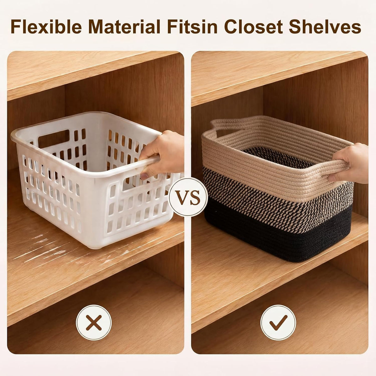 OIAHOMY Cotton Rope Storage Baskets for Organizing Black & Brown 3-Pack