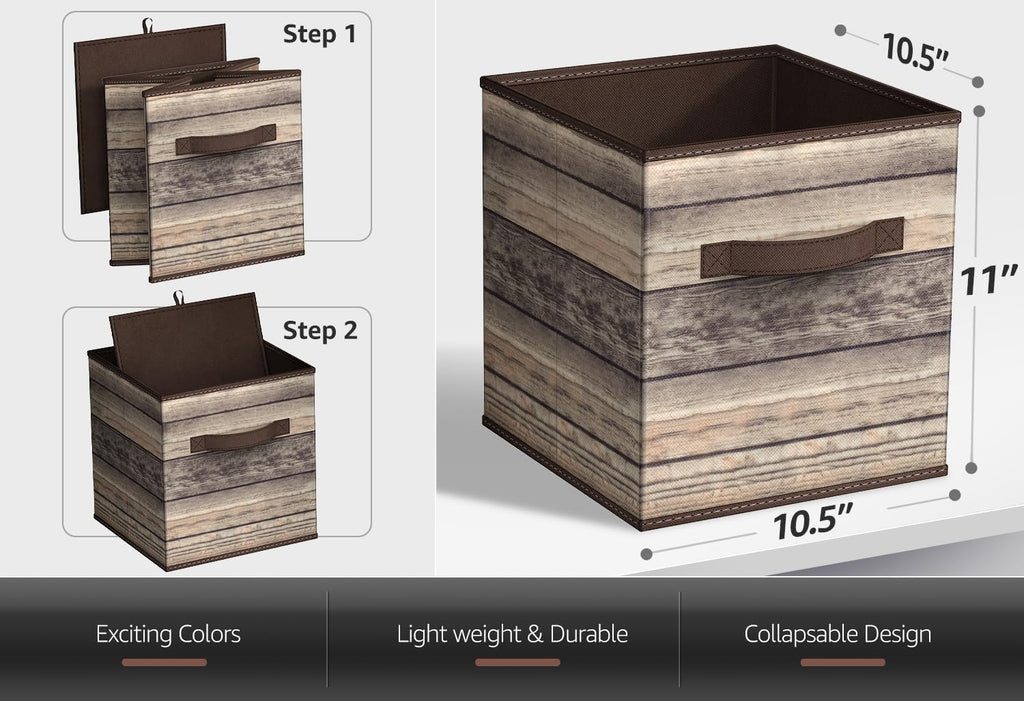 Sorbus 11 x 11 Storage Cubes, Foldable Fabric Bins (4 Pack, Rustic Brown)