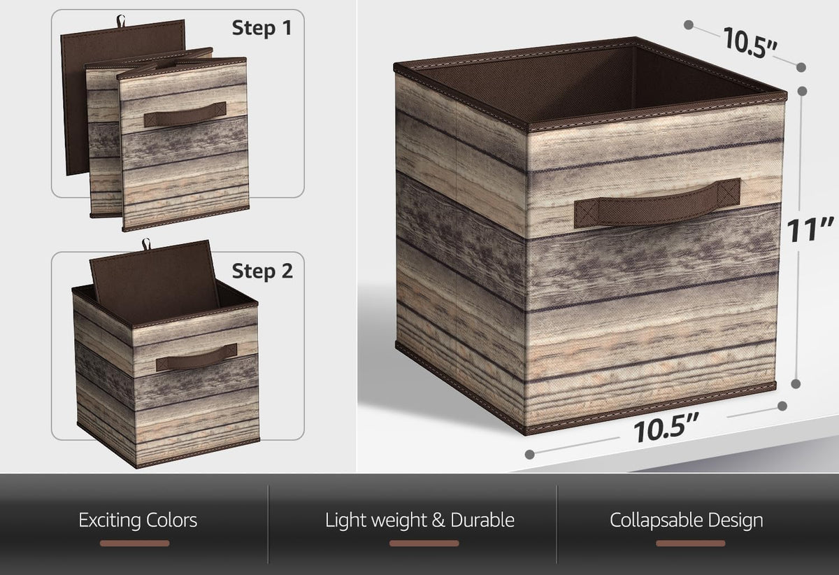 Sorbus 11 x 11 Storage Cubes, Foldable Fabric Bins (4 Pack, Rustic Brown)