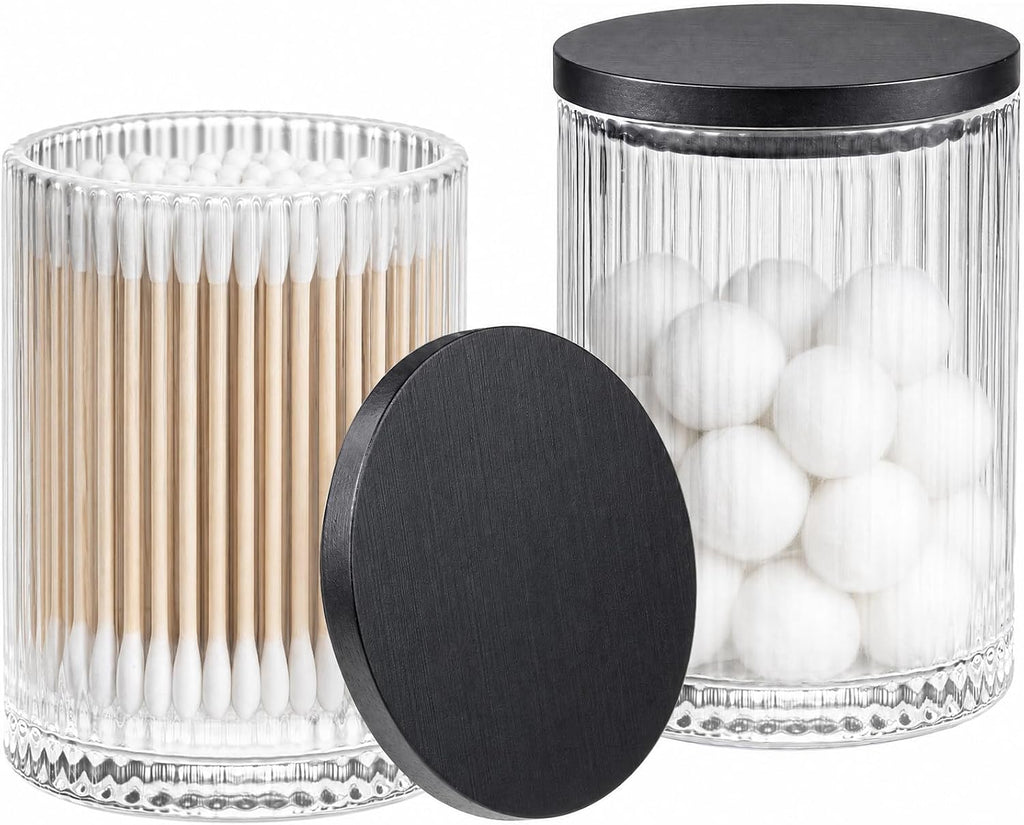 SheeChung 2 Pack Glass Apothecary Jar with Black Bamboo Lid