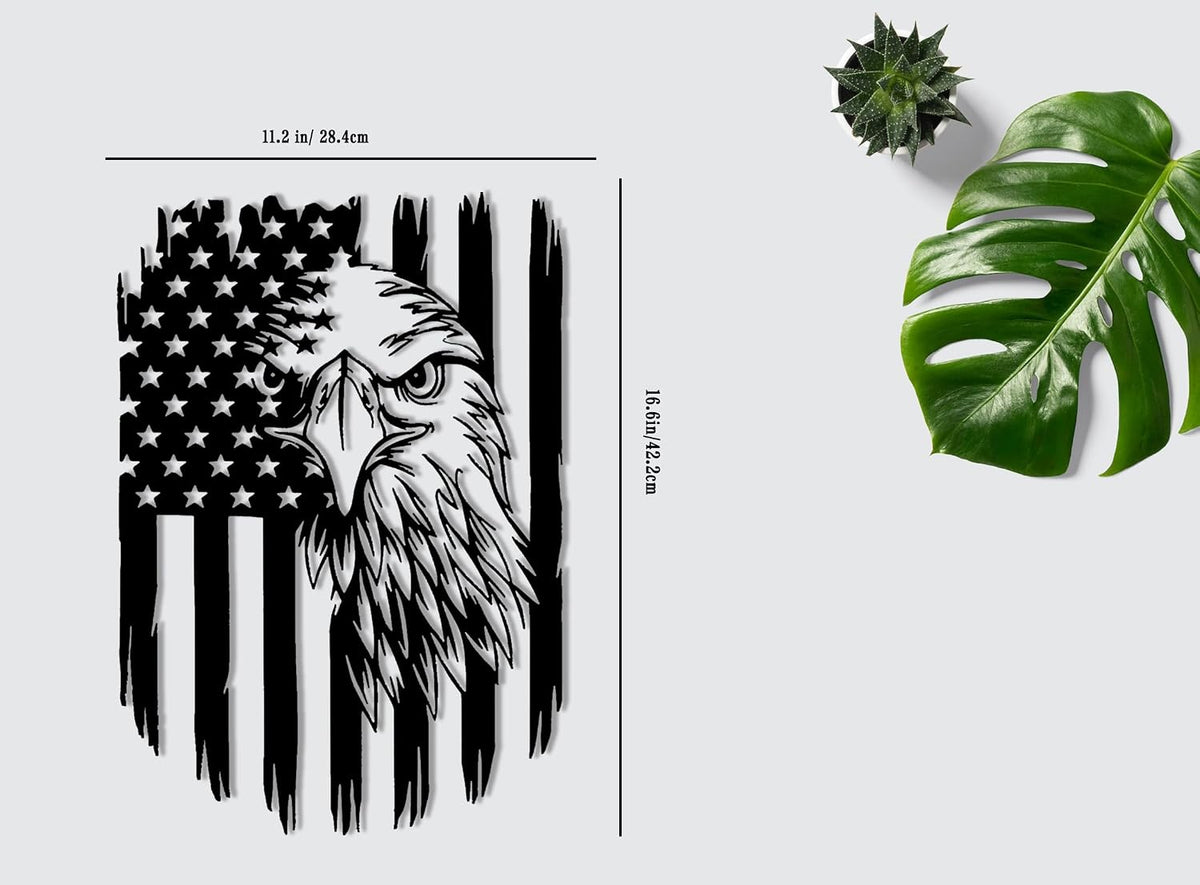 Benziso American Eagle Metal Wall Art Patriotic Decor American Flag Wall Decor Fourth of July Decorations for Home Office Living Room Indoor Outdoor (Black 11.2 x 16.6 In)
