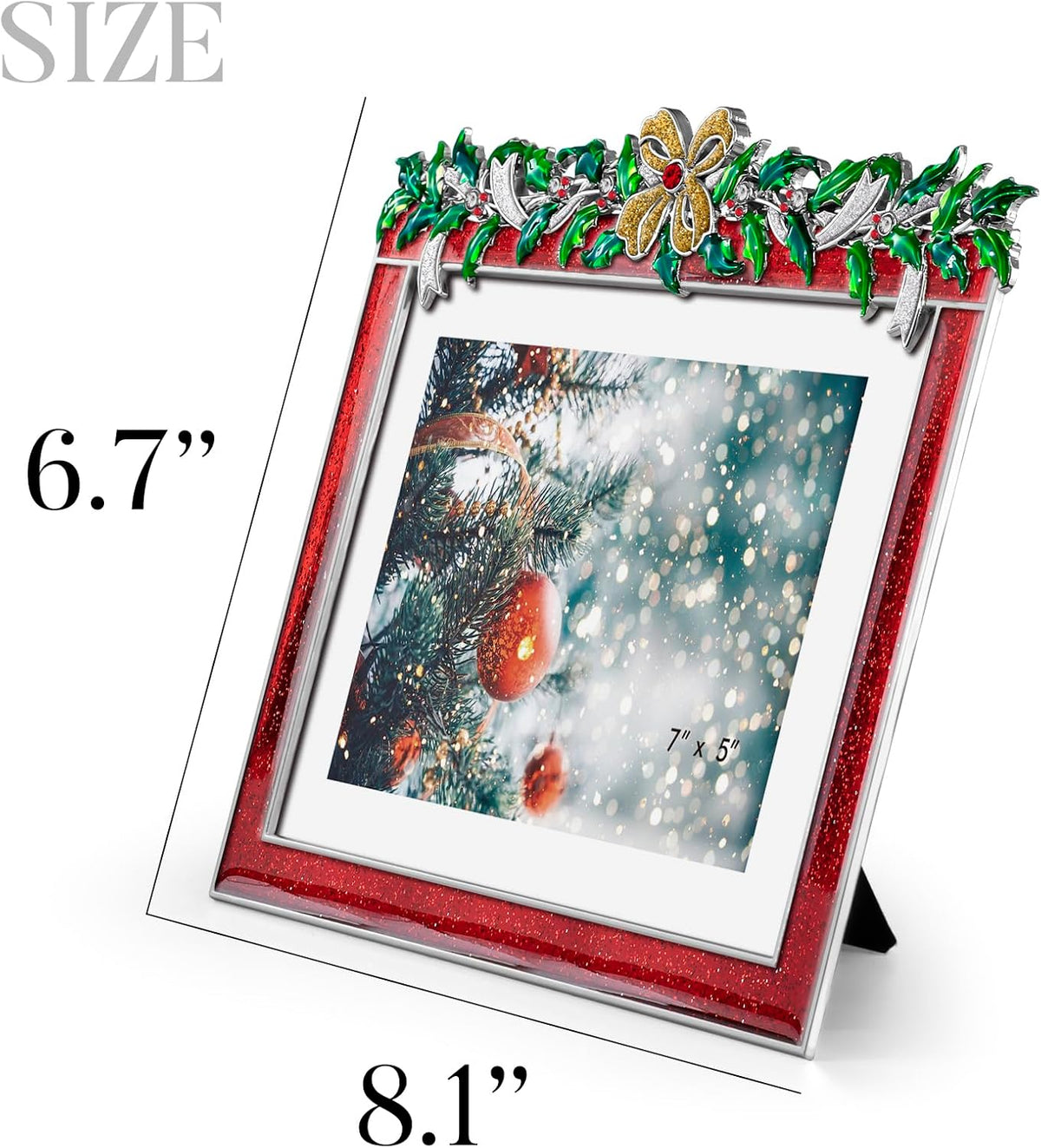 Picture Frame 5x7 Christmas Decorations Metal Photo Display Photo Frames with High Definition Glass Front Gift Ideas Tabletop Home Decorative (Red)