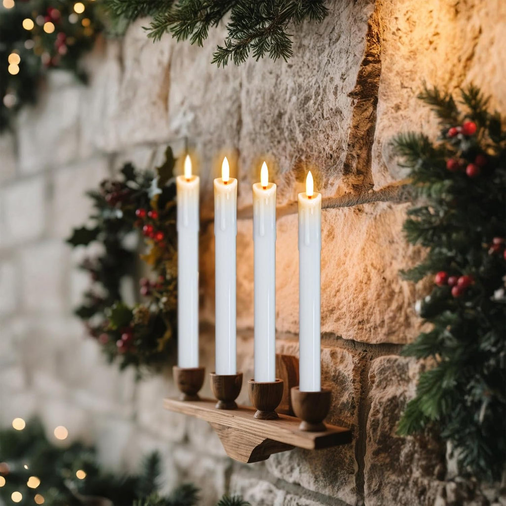 White Dripping Flameless Taper Candles with Remote Timer 3 Pack