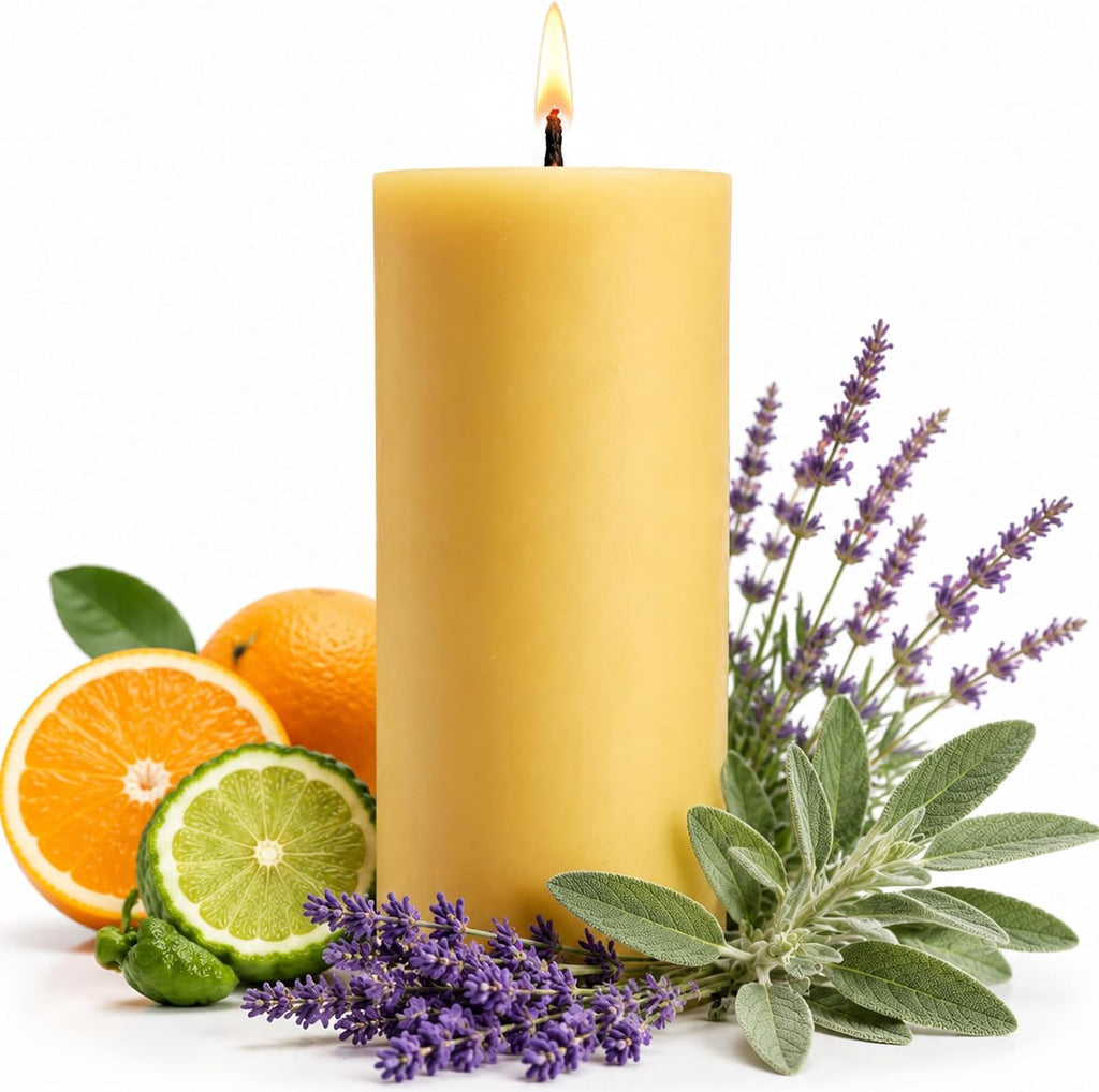 Bergamot Beeswax Blend Pillar Candle, Up to 90 Hours