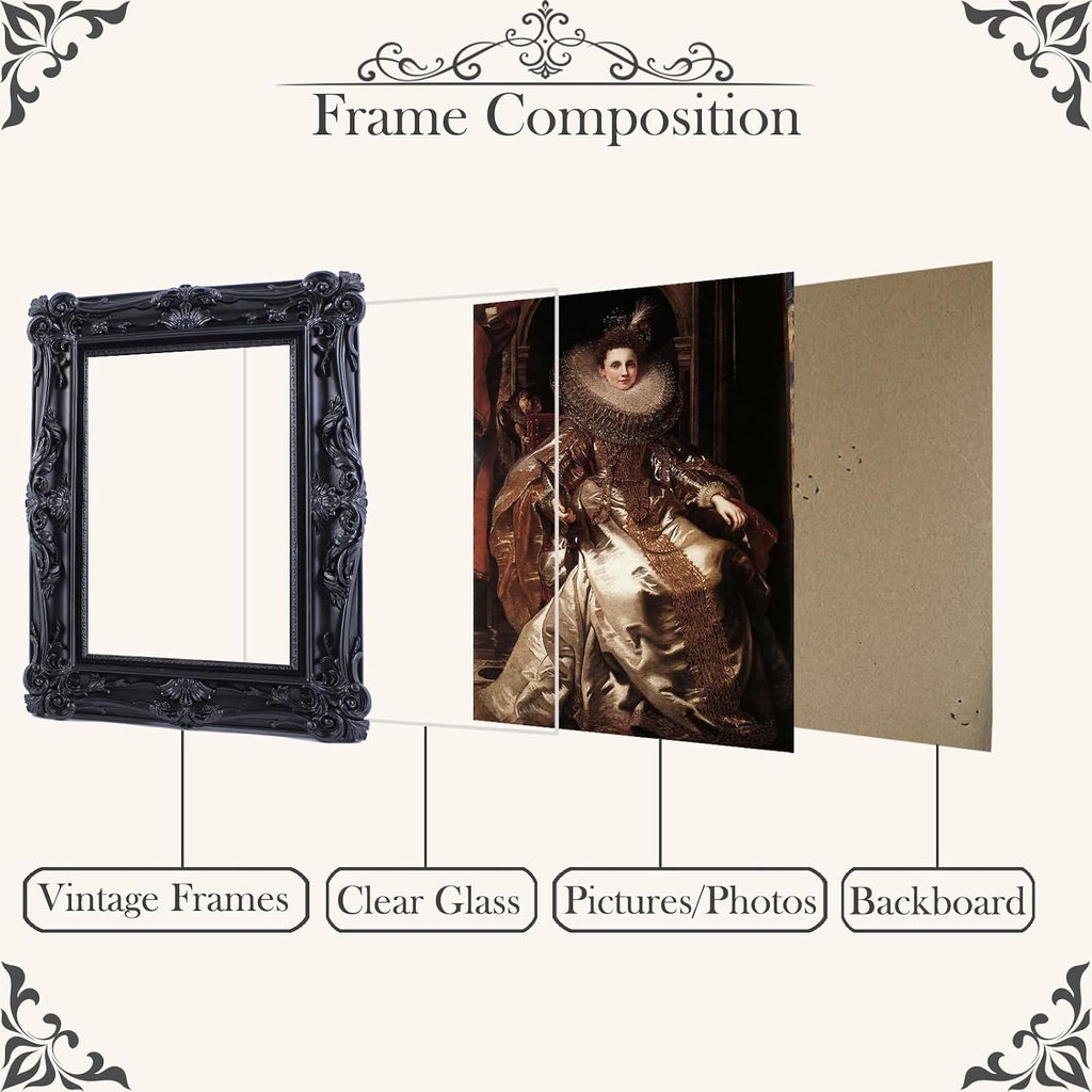 4x6 Vintage Picture Frames Ornate Black Antique Picture Frames 4x6 photo frame with Front Glass for Wall Hanging and Tabletop Unique Home Decor Wall Decor Living Room Victorian Style