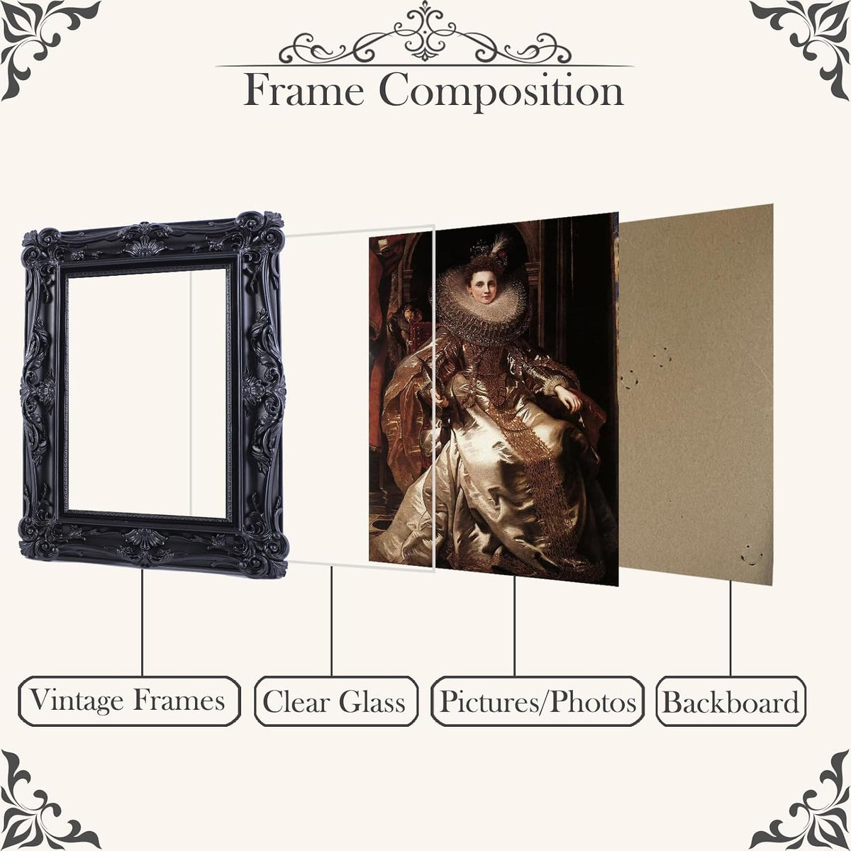 4x6 Vintage Picture Frames Ornate Black Antique Picture Frames 4x6 photo frame with Front Glass for Wall Hanging and Tabletop Unique Home Decor Wall Decor Living Room Victorian Style