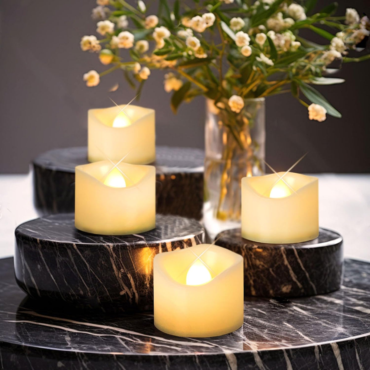 Battery Operated Flameless Warm White LED Tea Lights Votive Candles 6 Pack