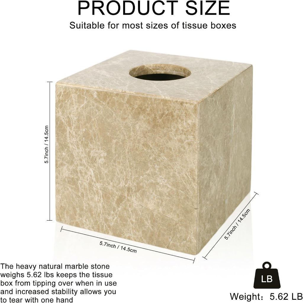 Natural Marble Tissue Box Holder Cover with Open Bottom