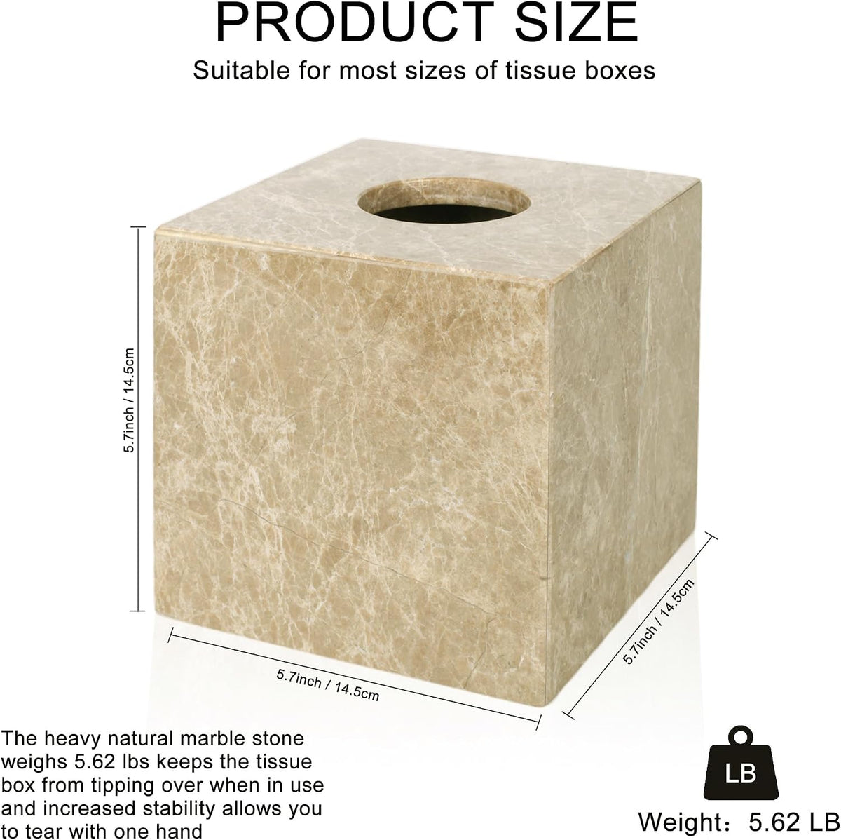 Natural Marble Tissue Box Holder Cover with Open Bottom