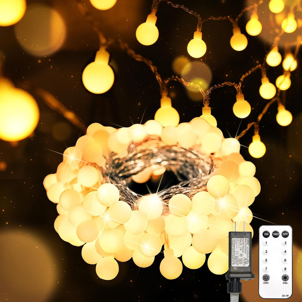 suddus Globe String Lights Indoor, 43 FT 100 Led Fairy Lights Plug in