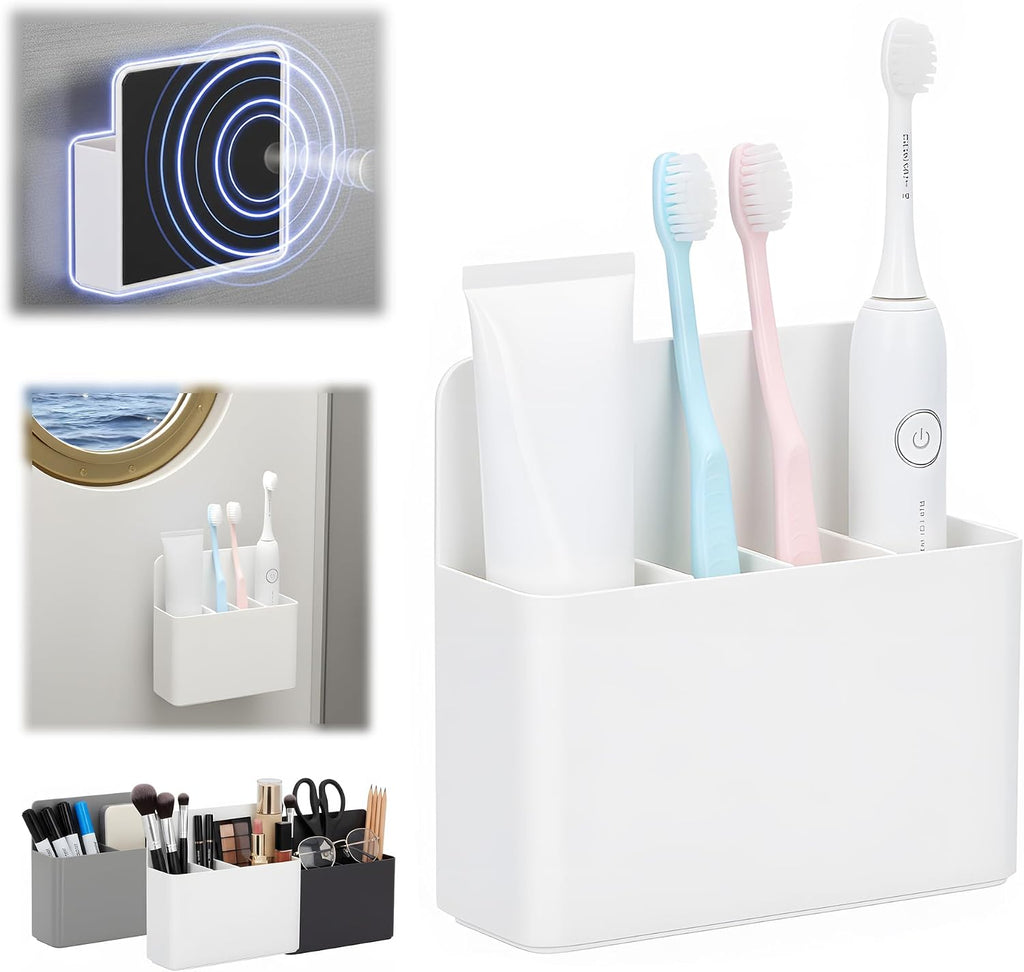 Magnetic Toothbrush Holder for Cruise, RV & Small Bathrooms–Wall-Mount Organizer, Strong Magnet, Portable,Cruise Essentials 2025 & 2026 for Royal Caribbean & Alaska (White)