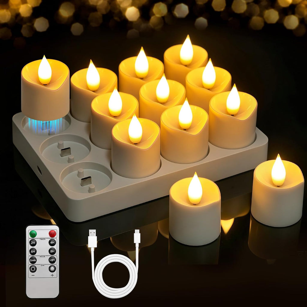 Rechargeable Tea Lights Candles, 12 Pack Flameless Candles with Remote