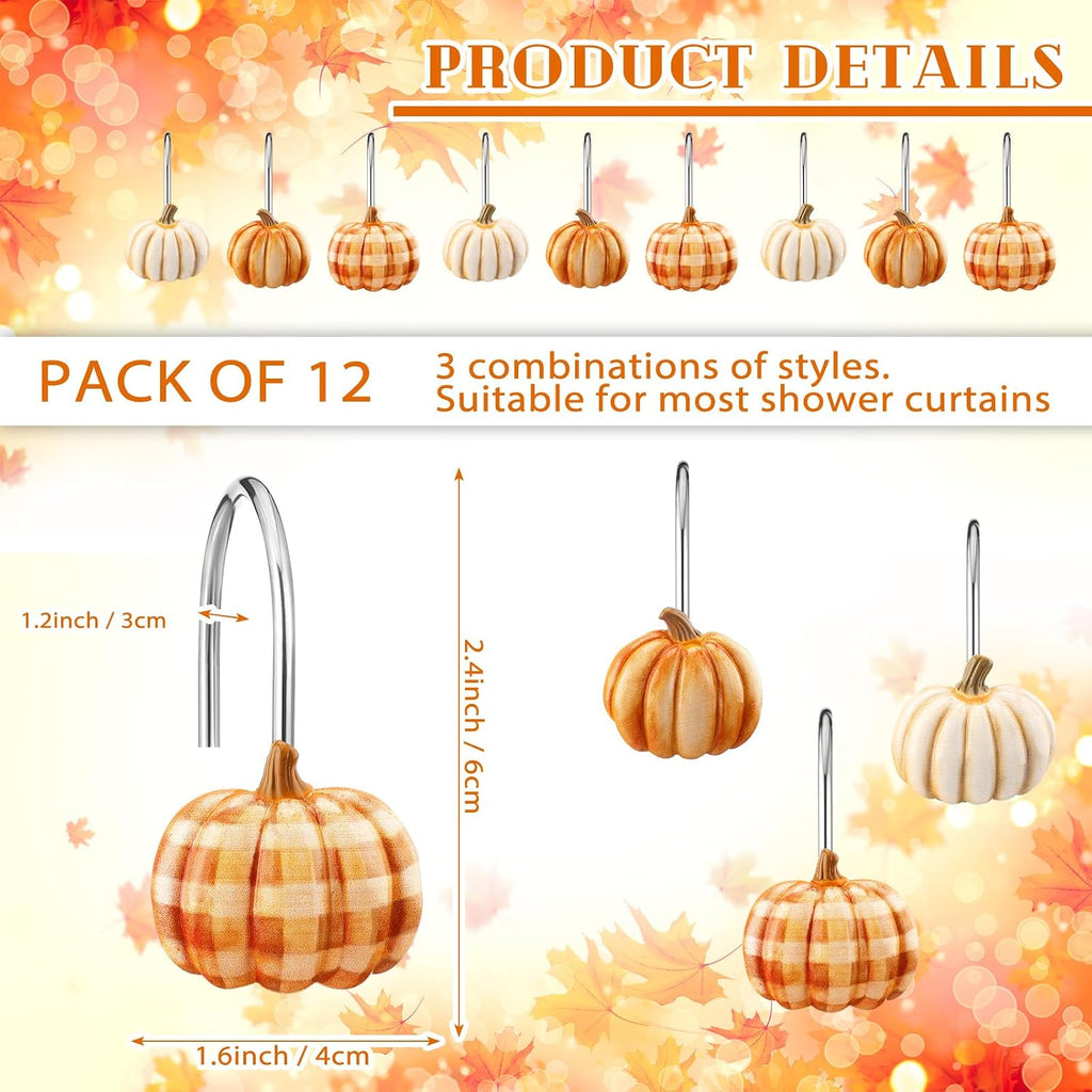 Colingmill 12 Pcs Fall Pumpkin Shower Curtain Hooks for Fall Bathroom Decor