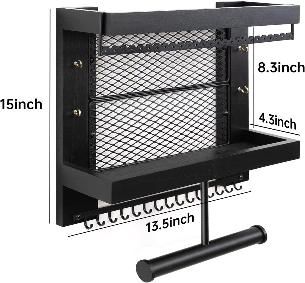 Pinzoveco Hanging Jewelry Organizer Wall Mounted With Wall Jewelry Organizer Holder For Necklaces Bracelet Earrings Ring (Black)