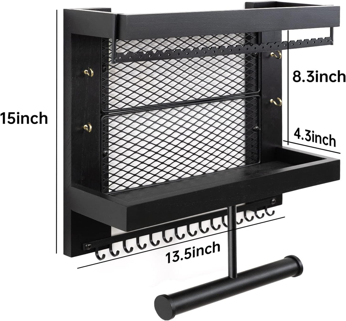 Pinzoveco Hanging Jewelry Organizer Wall Mounted With Wall Jewelry Organizer Holder For Necklaces Bracelet Earrings Ring (Black)