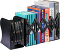 2 Pack Adjustable Metal Book Ends for Heavy Books, Extends Up to 19", Black