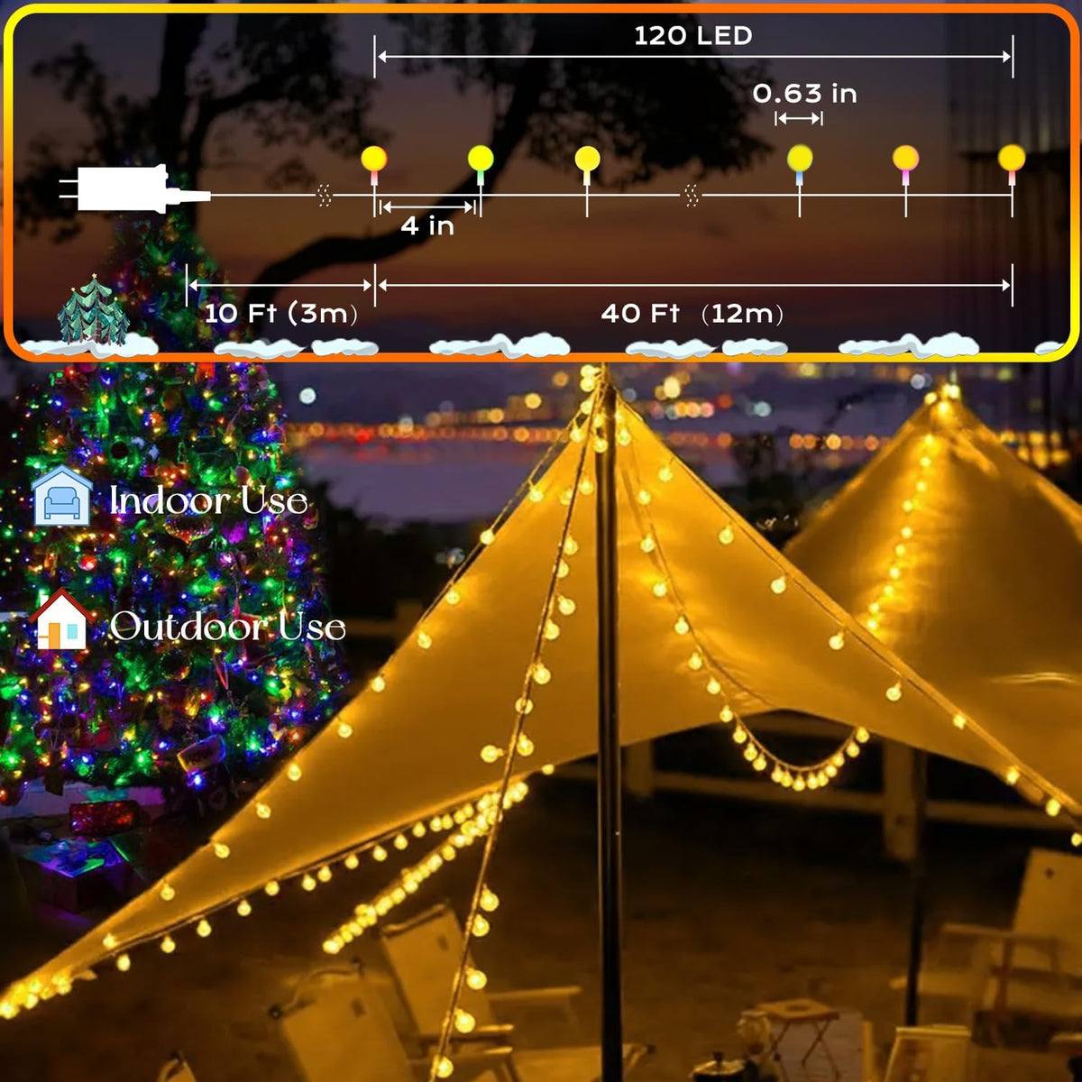 WUXYIYANG 120 LED String Lights 40ft, 8 Lighting Modes Plug in Fairy String Lights for Bedroom Classroom Patio Garden Wedding Party Christmas Tree Outdoor Indoor Decorations Warm White