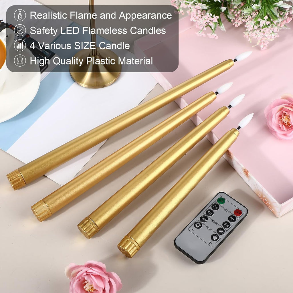 Rossesay 28 Pcs Flameless Taper Candles with Timer Remote, Gold