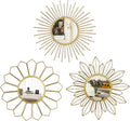 hogardeck Metal Mirrors Wall Decor - 3 Pcs 11" Metal Sunburst Flower Wall Mirrors Home Décor, Decorative Hanging Wall Art for Living Room, Bedroom, Kitchen, Bathroom, Entryway