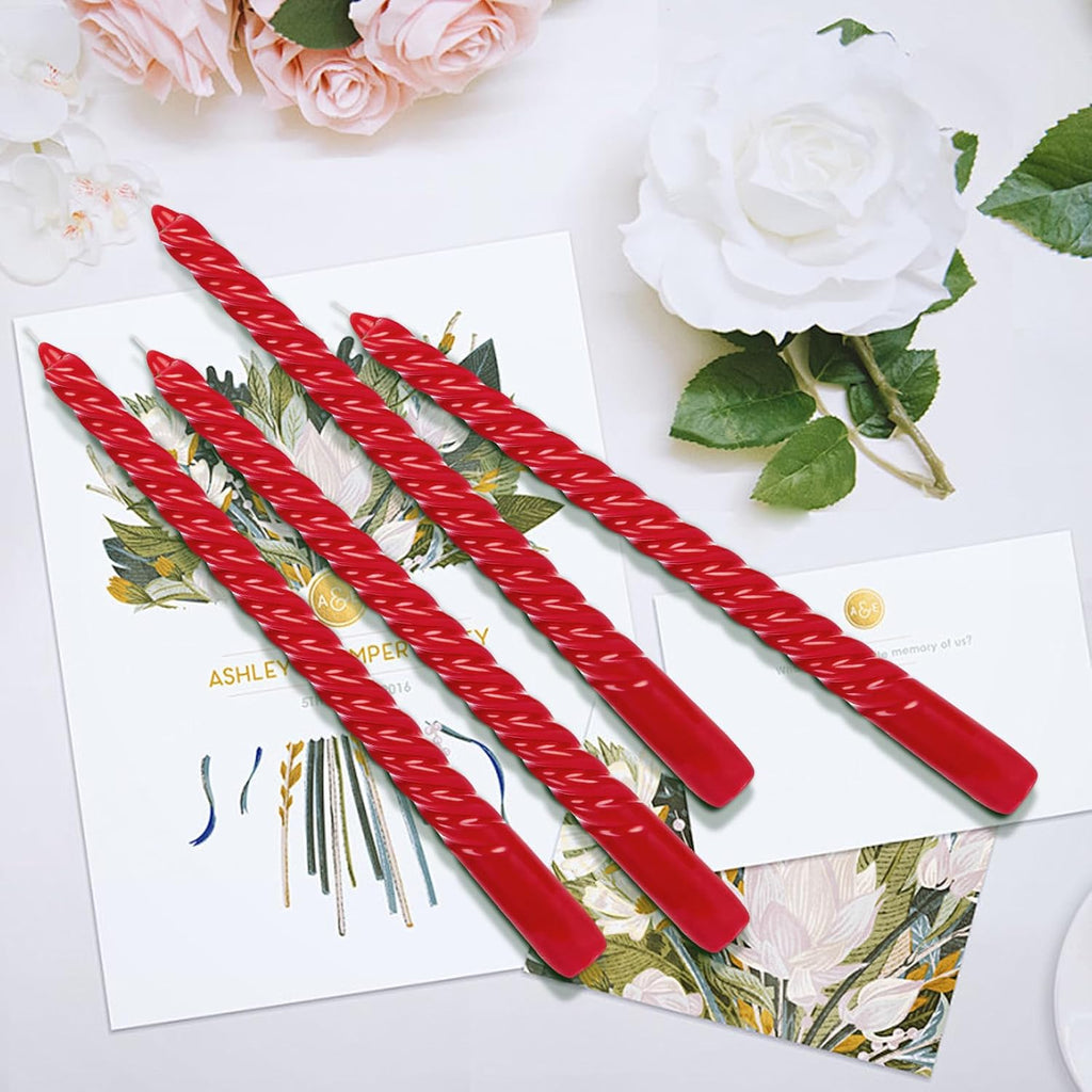 Tobeape 10 Inch Red Spiral Taper Candle Sticks 4 Pack, Unscented & Dripless