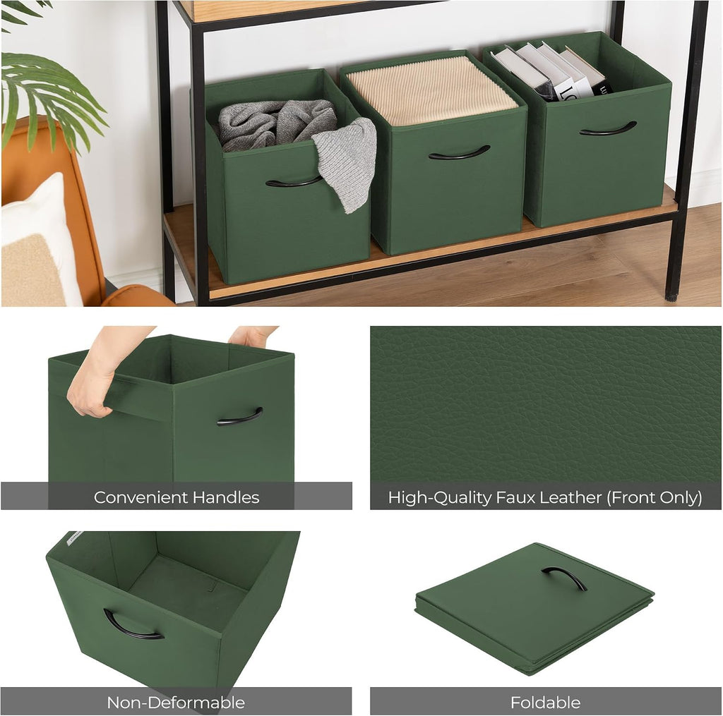 StorageWorks 11in Leather Storage Cubes, Cube Organizer Bins, Green, 4-Pack