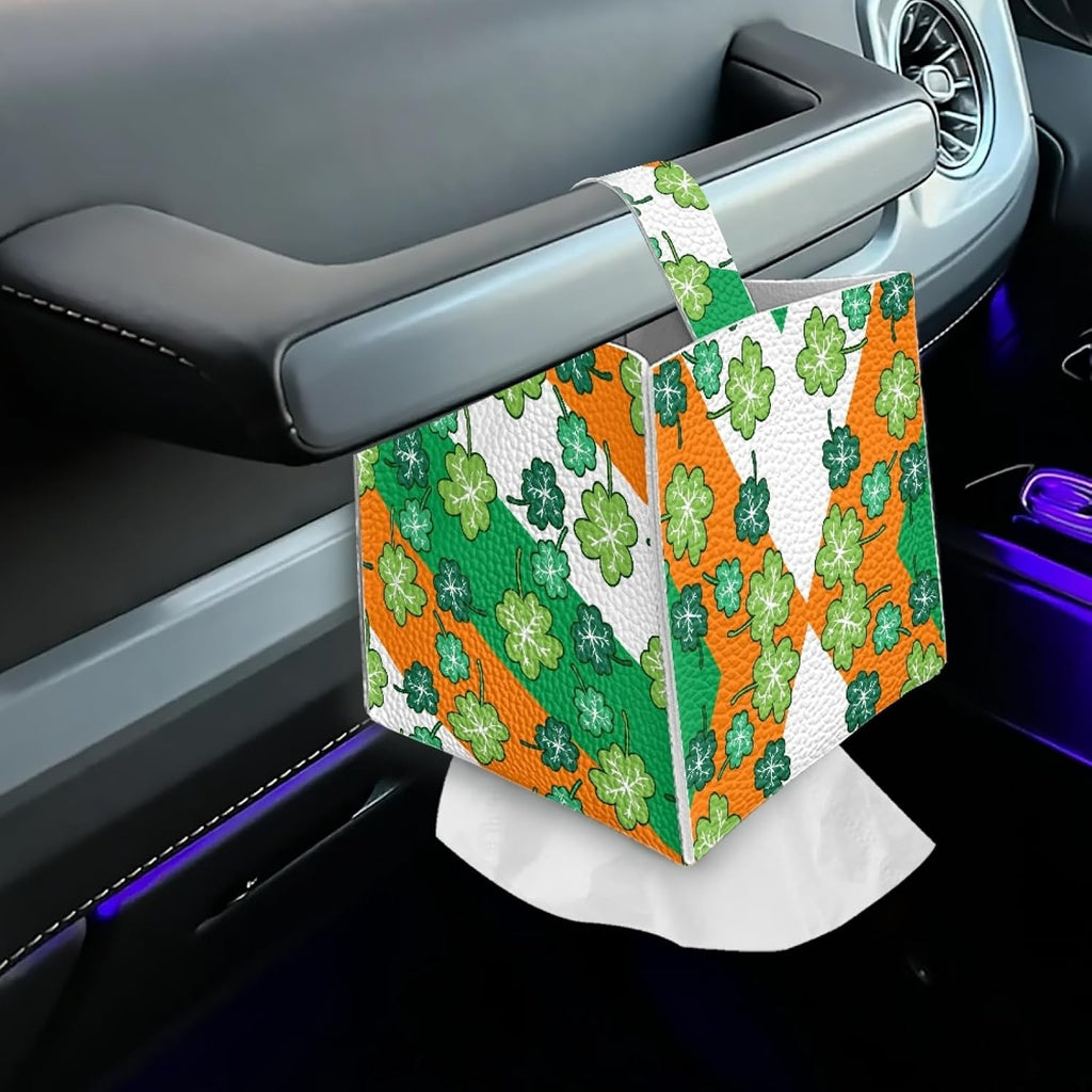 Happy St.Patrick's Day Napkin Tissue Box Cover PU Leather Modern Cube Tissue Case Holder for Bedroom Dresser, Tabletop, Nightstand, Dining Table Home Decoration,Green
