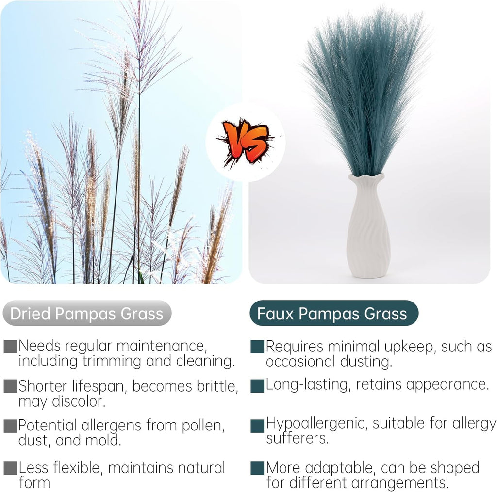 Faux Pampas Grass Decor ， 21.7 Inch Artificial Pampas Grass Blue Reed Grass, Vase Filler for Home Decor, Room, Bathroom, Wedding, Table Centerpiece - 20PCS