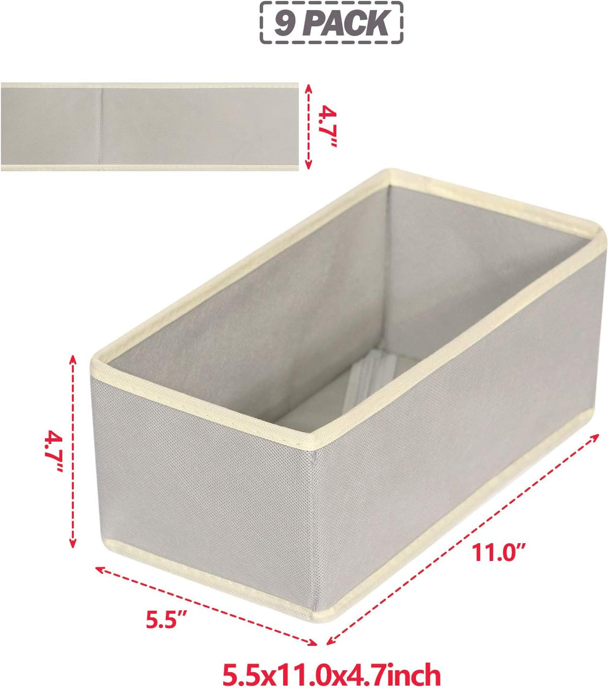 DIOMMELL Foldable Cloth Storage Box Closet Dresser Drawer Organizer Fabric Baskets Bins Containers Divider for Clothes Underwear Bras Socks Lingerie Clothing,Set of 9 Grey 090