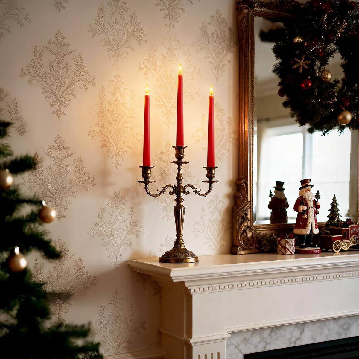 6 Pcs Red Flameless Taper Candles with Remote Timer Dimmer, Plastic Led Taper Candles Realistic, 9.6 Inches Battery Operated Candlesticks Flickering, for Party Holiday Christmas Decor