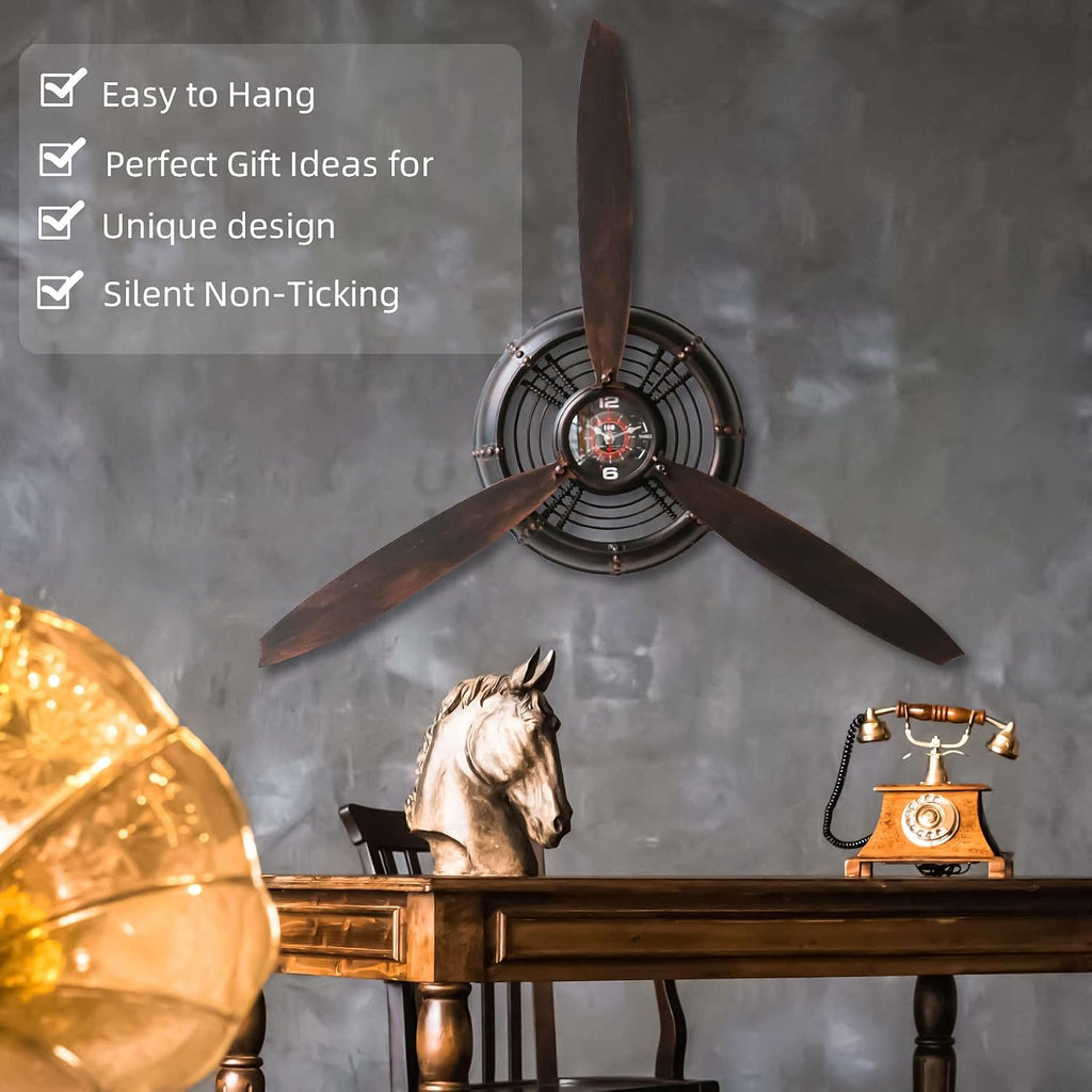 YOUKI Airplane Propeller Wall Decor,Aviation Decor,Pilot Gifts,Propeller Wall Sculptures,Wall Art for Kitchen Bedroom,Living room,kitchen,Bathroom, Battery Operated,Metal.Bronze