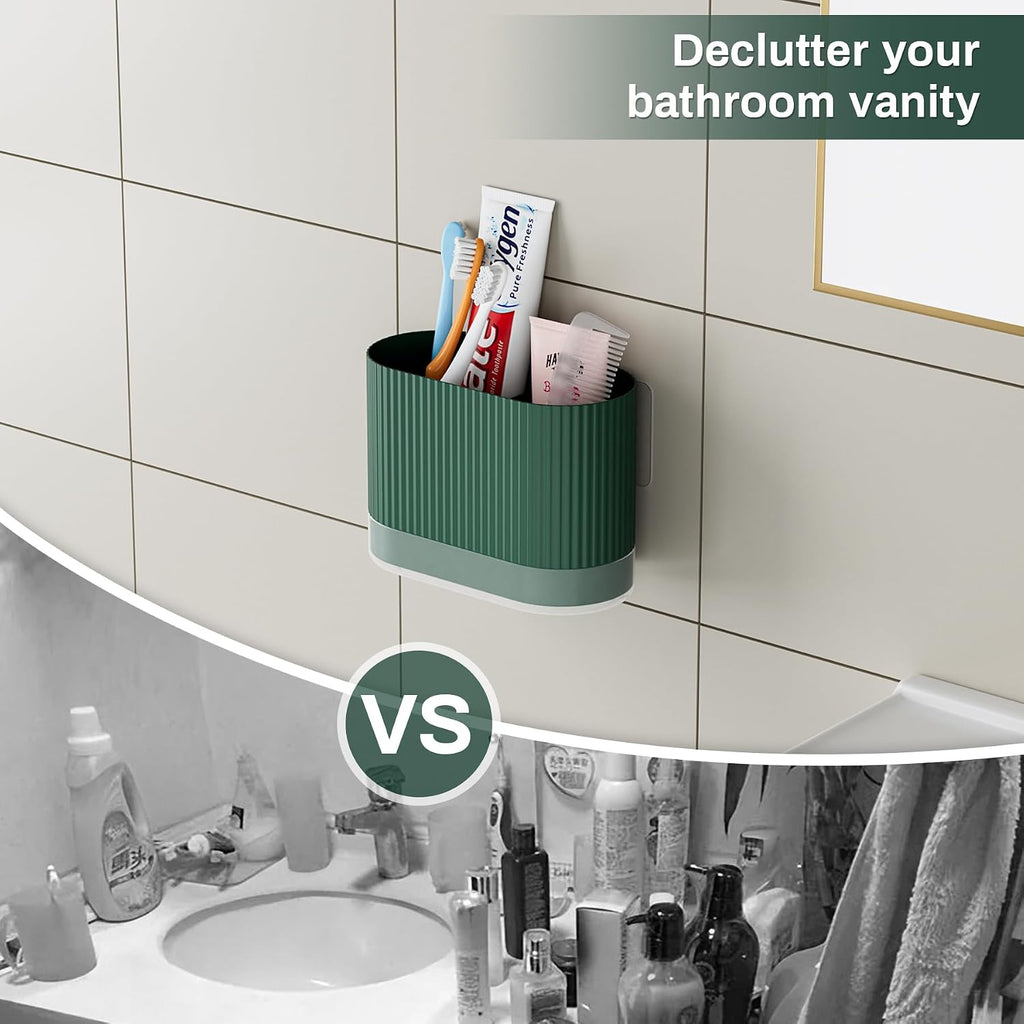 Large Green Kids Toothbrush Holder for Bathroom with Drainage Tray 2 Slots