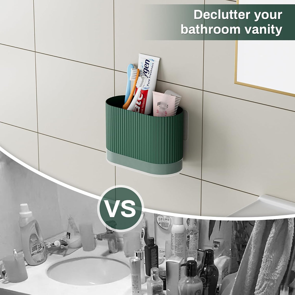 Large Green Kids Toothbrush Holder for Bathroom with Drainage Tray 2 Slots