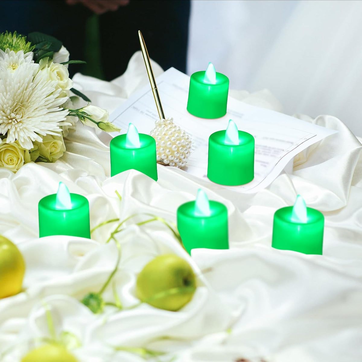 Coume 72 Pack Flameless Tea Light Candle Bulk, Green