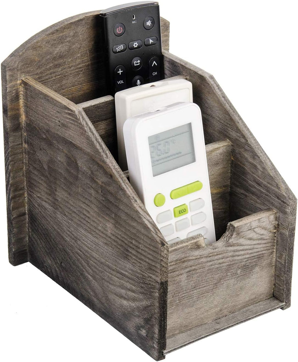 3 Slot Rustic Wooden Remote Control Frame Media Organizer,Office Supply Storage,Magazine Pen Holders (Rock grey)